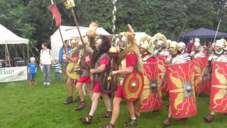 Roman Reenactment at the Amphitheatre in Caerleon Marching In [upl. by Adnofal]