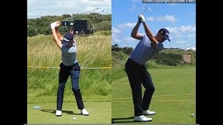 Justin Thomas golf swing  Long Iron faceon amp downtheline July 2017 [upl. by Oiredised]